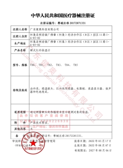 Infrared forehead thermometer registration certificate